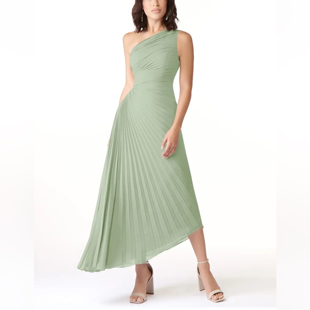 Dusty Sage A-Line One Shoulder Chiffon Dress | wedding guest or bridesmaid dress
